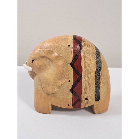 Hard Resin Elephant Figurine with Tribal Markings 4" X 4.5" - Picture 4 of 6